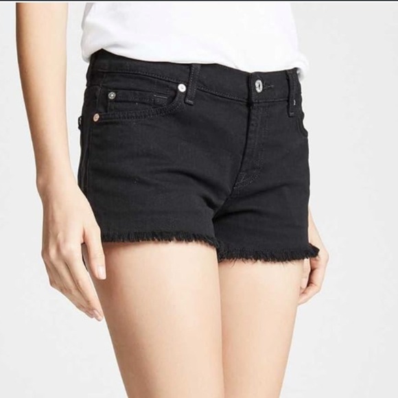 7 For All Mankind Pants - 7 For All Mankind The Cut Off Shorts in Black Denim | Raw Edge Fray | Small